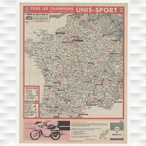 1961 Unis Sport Tour de France Original Vintage Bicycle Poster - Ciclismo Cartel Bicicleta Arte Vintage Cartel Ciclismo Arte Ciclismo Arte