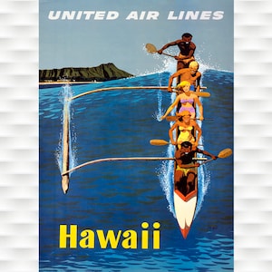 Hawái: impresiones de carteles de viajes antiguos de United Airlines
