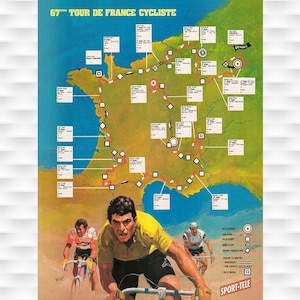 1980 Tour de France Karte Vintage Fahrrad Posterdruck
