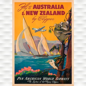 Pôsteres vintage da Pan Am Austrália - Nova Zelândia