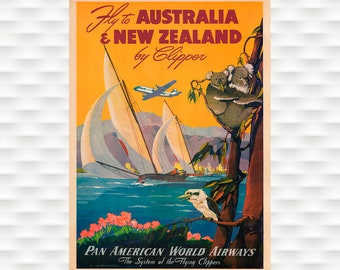 Impresiones de carteles vintage de Pan Am Australia y Nueva Zelanda