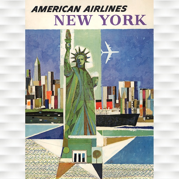 New York American Airlines Travel Poster Travel Art Print Birthday Gift Christmas Present