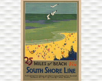25 Miles of Beaches Travel Poster - South Shore Line - Illinois Central - Dunes Poster