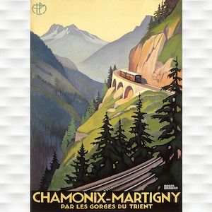 Póster de viaje vintage francés de Chamonix-Martigny