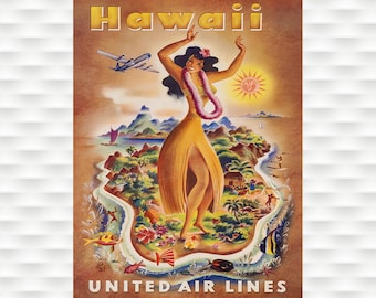 Póster de viaje de United Airlines: Hawái