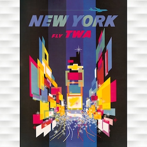 New York at Night Vintage TWA Travel Poster