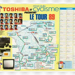 Affiche vintage de carte du Tour de France 1989