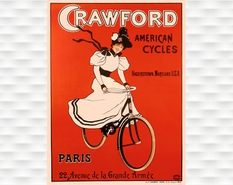 Crawford American Cycles Bicycle Poster - Cycling Poster Bicycle Art Vintage Bicycle Poster Cycling Art Tour De France Cycling Art