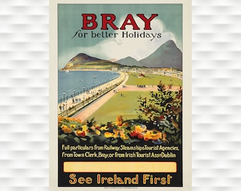 Póster de viaje vintage de vacaciones irlandesas en Bray