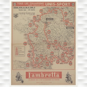 1953 Tour de Francia Original Vintage Bicicleta Cartel - Ciclismo Cartel Bicicleta Arte Vintage Cartel Ciclismo Arte Ciclismo Arte