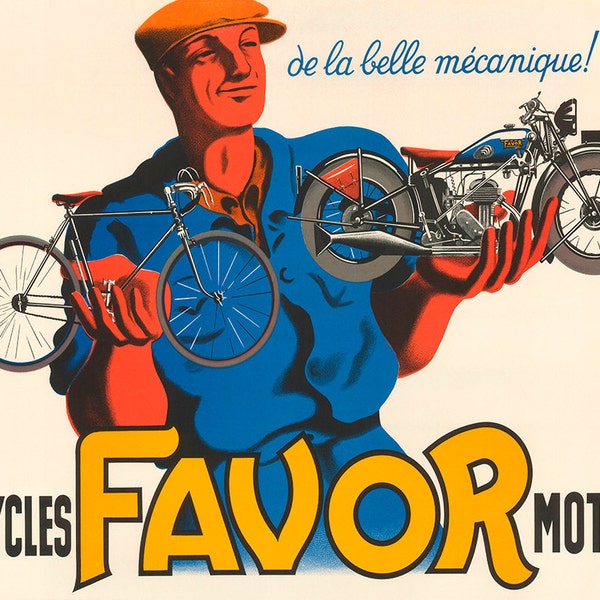 Favor Cycles Motos Art Deco Bicycle Poster