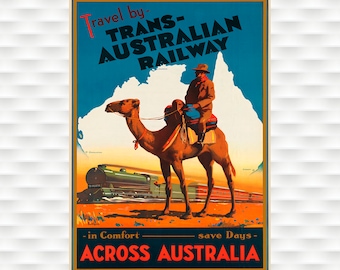 Trans Australia Travel Poster Down Under Railroad Poster Birthday Gift, Christmas Gift