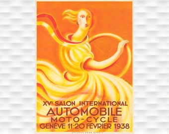 Automobile Exposition Geneva Poster 1938 Vintage Poster Birthday Gift Holiday Gift Christmas Gift