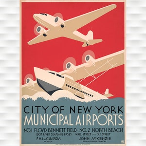 New York Municipal Airports Vintage Travel Poster