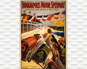 Indianapolis Motor Speedway Poster Indy 500 Art Print Auto Racing Vintage Poster