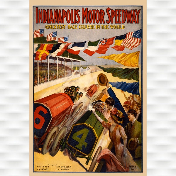 Indianapolis Motor Speedway Poster Indy 500 Art Print Auto Racing Vintage Poster