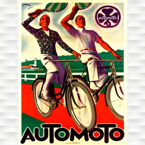 Automoto Art Deco Vintage Bicycle Poster