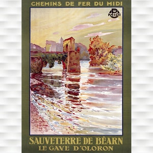 Sauveterre de Bearn Travel Poster Midi Pyrenees Travel Art Print Birthday Gift Christmas Present