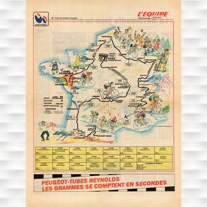 1988 Tour de France Vintage Karte Poster