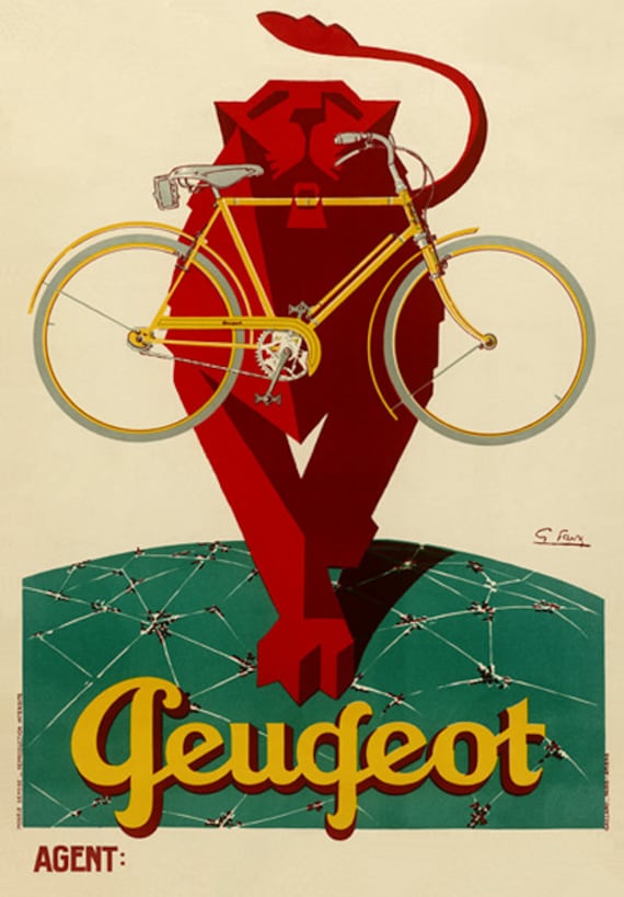 【PEUGEOT】プジョー　布　アートポスター 1920年代　ヴィンテージ PEUGEOT】プジョー 布 アートポスター 1920年代 ヴィンテージ