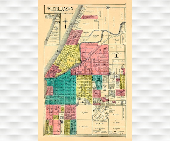 Map Of South Haven Michigan South Haven Michigan Map 1912 Poster Vintage Historical South - Etsy
