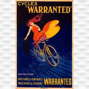 Cycles Warranted Vintage Bicycle Poster