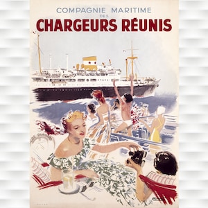 Cartel de viaje vintage de Chargeurs Reunis