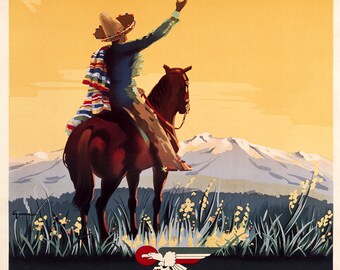 Mexico Travel Poster - Aerovias - Etsy