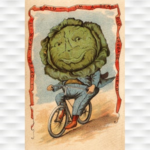 Kool rijdt op een fiets - Plantaardige mensen - vintage posterafdrukken