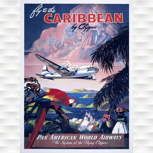 Caribe - Impressões de pôsteres de viagem vintage da Pan Am Airlines