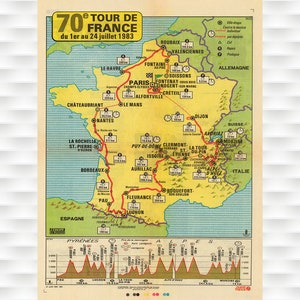 1983 Tour de France Map Poster Vintage Poster - Vintage Bicycle Poster Cycling Poster Race Birthday Gift Christmas gift Bike Race Poster