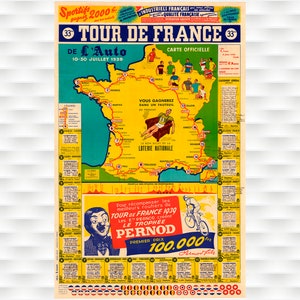 1939 Tour de France Vintage Karte Poster