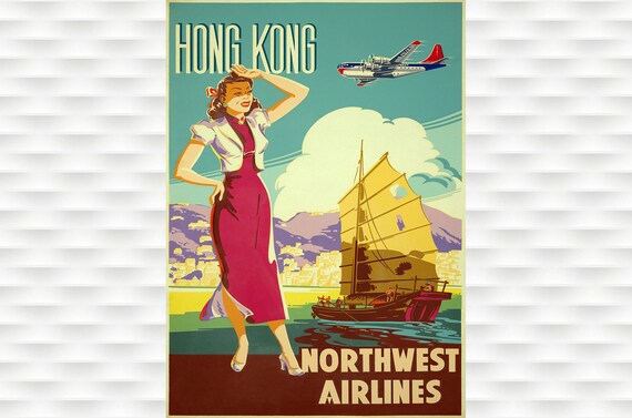 Hong Kong - Northwest Air Travel Poster - Etsy
