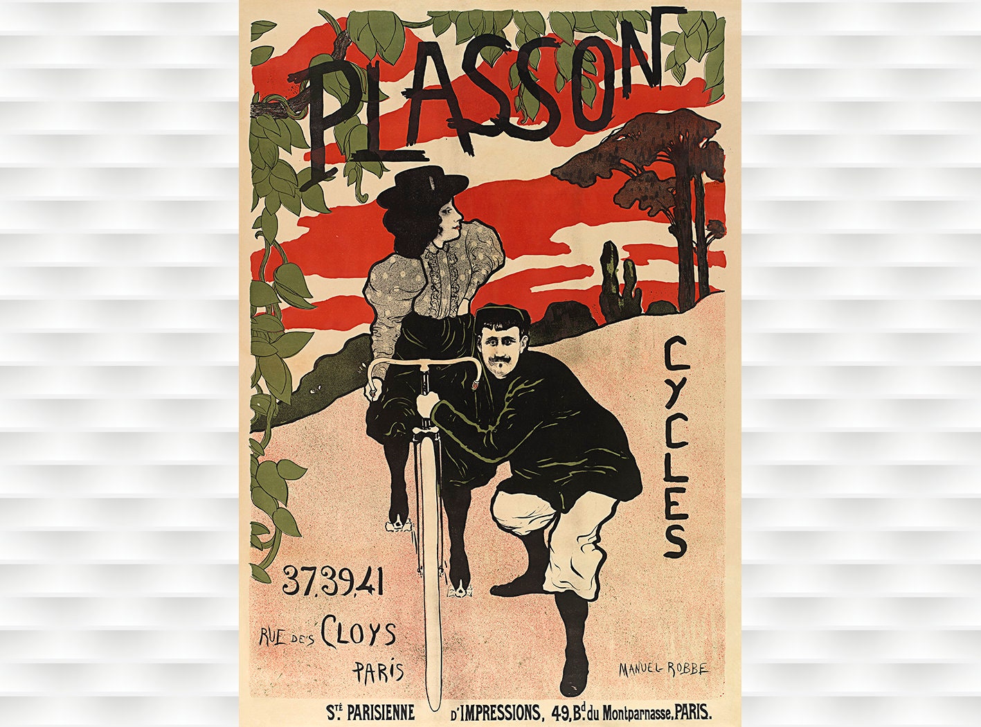 Plasson Cycles ヴィンテージ自転車ポスター - Etsy 日本