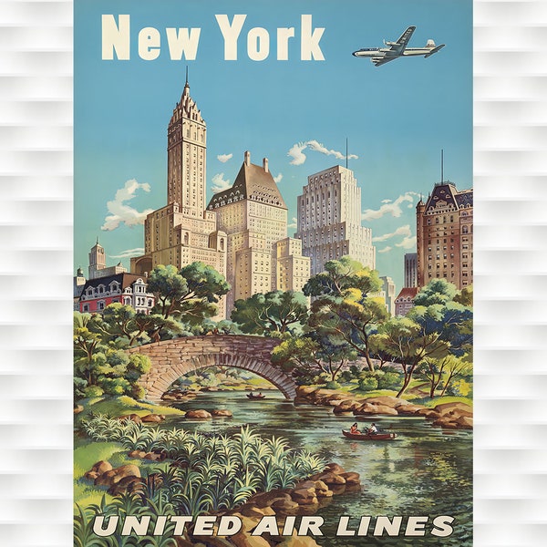 New York United Airlines Travel Poster Travel Art Print Birthday Gift Christmas Present