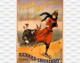 Patin-Bicyclette Poster Print 1893 - Cycling Poster Bicycle Art  Vintage Bicycle Poster Bicycle skates Gift poster