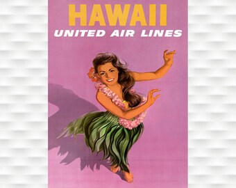 ハワイユナイテッド航空の旅行ポスター - Etsy 日本