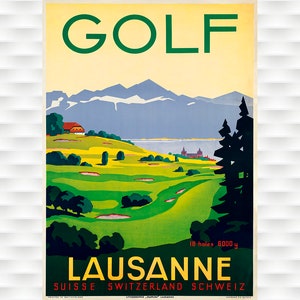 Lusanne Switzerland Golf Travel Poster