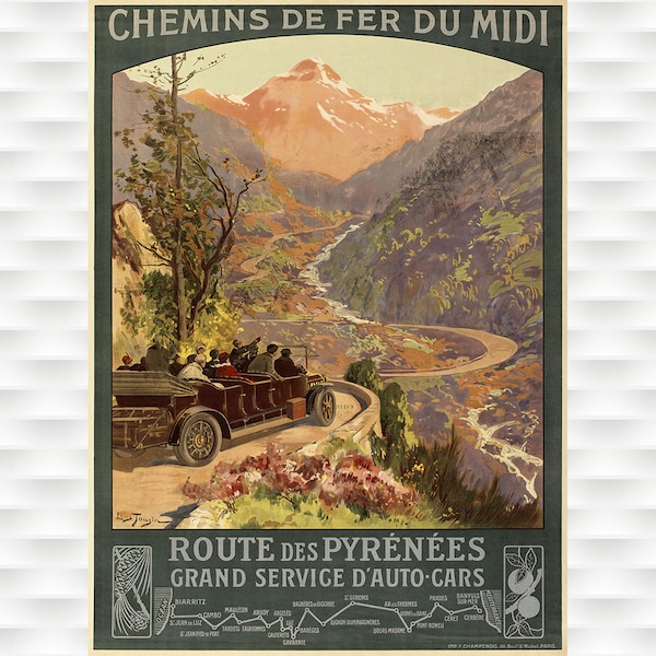 Route des Pyrénées France Affiche de voyage Voir France affiche vintage Cadeau de voyage Cadeau d'anniversaire