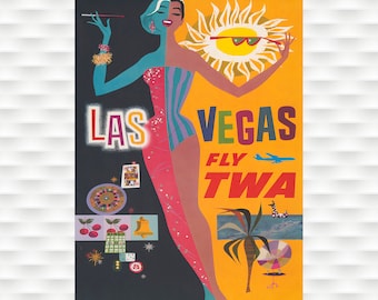 TWA Las Vegas Travel Poster The Strip Gambling Art Print Birthday Gift Christmas Present