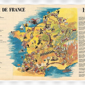 Impressions vintage d'affiches de bicyclettes de carte du Tour de France du Tour de France 1976