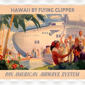 Impresiones de carteles de viajes antiguos de Pan Am Hawaii
