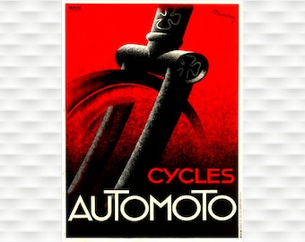 Cycles Automoto Art Deco Vintage Bicycle Poster