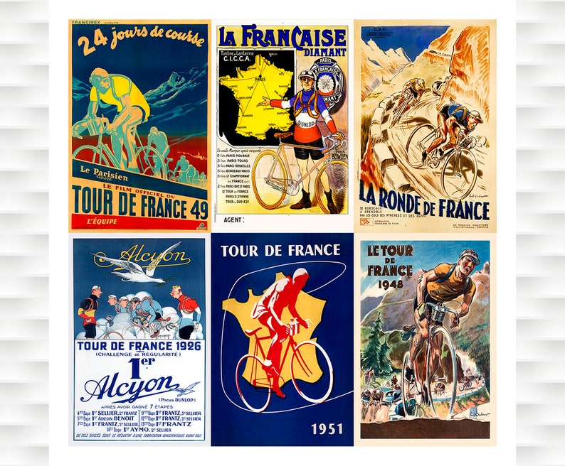 Tour de France Fahrrad Poster Set von sechs Drucken Fahrrad | Etsy
