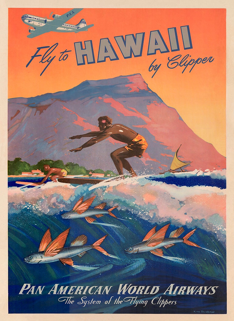 Hawaii - Vintage Pan American Clipper Poster Prints - Etsy