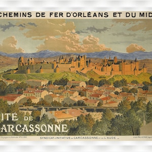 Cartel de viaje vintage de Carcassonne, Francia