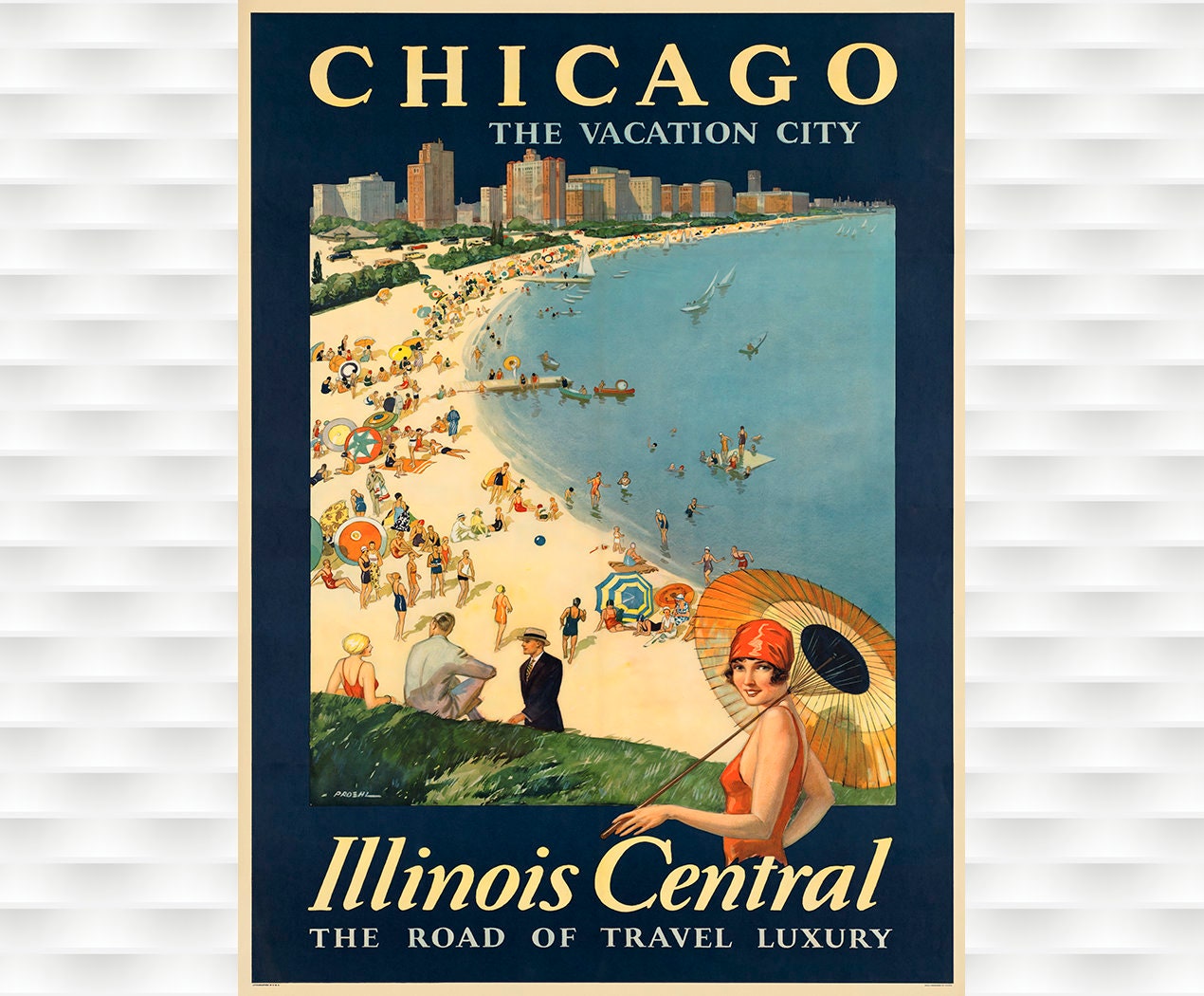 Póster de viaje de Chicago - Ferrocarril Central de Illinois