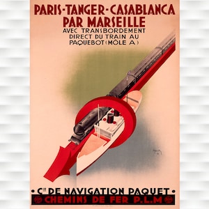 Paris - Tanger - Casablanca Vintage Travel Poster