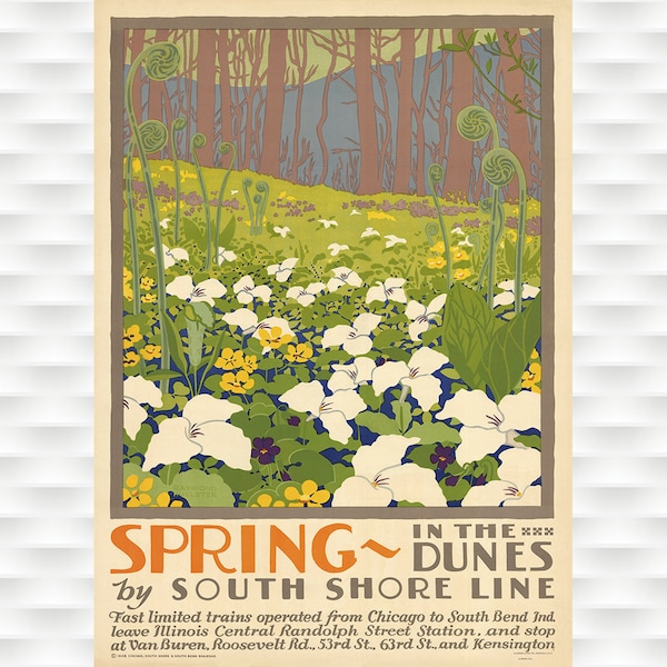 Spring in the Dune Travel Poster - South Shore Line - Illinois Central - Dunes Poster