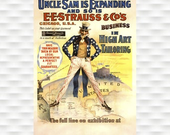 E. E. Strauss Poster Print Vintage Poster Chicago Tailor Poster Uncle Sam Poster Birthday Gift Christmas gift